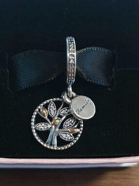 Authentic Pandora Family Heritage Tree Dangle – 791728CZ Sterling Silver & 14K G
